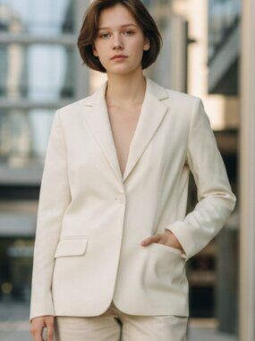 Pendleton Cream Wool Blazer Size 10 One Button Lined Classic